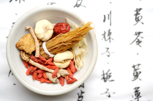 Saucer with chinese herbal medicines